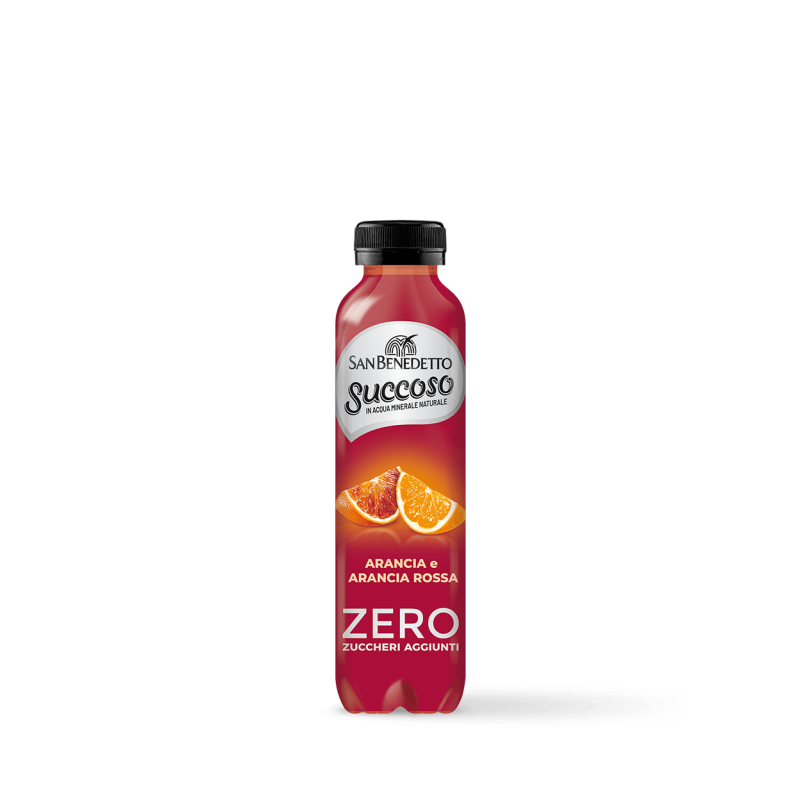 Napój na bazie wody mineralnej o smaku pomarańczy i czerwonej pomarańczy bez dodatku cukru Succoso Zero Arancia&Arancia Rossa 400 ml - San Benedetto, Veneto