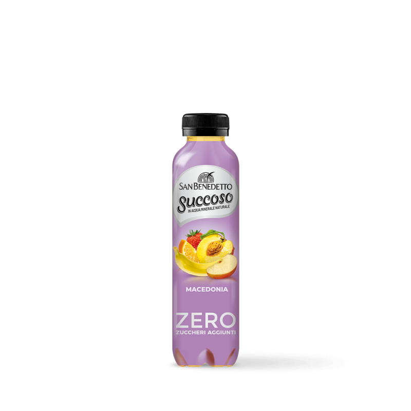 Napój na bazie wody mineralnej o smaku sałatki owocowej bez dodatku cukru Succoso Zero Macedonia 400 ml - San Benedetto, Veneto