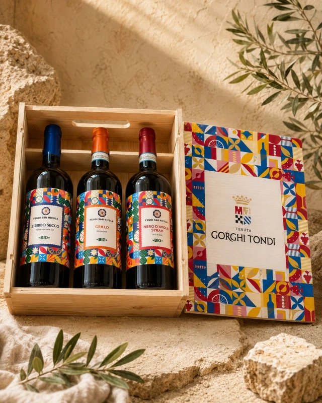 Zestaw 3 sycylijskich win BIO Zibibbo Secco, Grillo, Nero d'Avola Syrah - Gorghi Tondi ; Sycylia