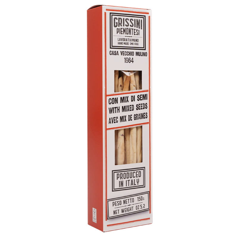 Zero Waste Paluchy chlebowe Grissini Rubatà z ziarnami 150 g - Casa Vecchio Mulino, Piemont
