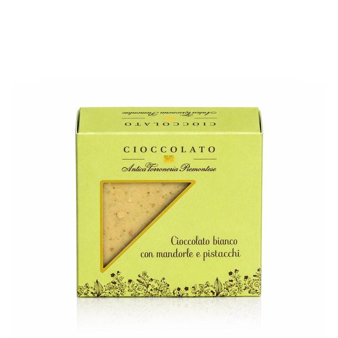 Piemoncka mini czekolada biała z pistacjami i migdałami 40g - Antica Torroneria Piemontese, Piemont